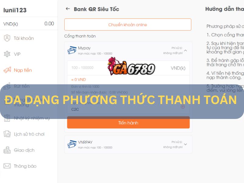 Phương thức nạp tiền GA6789 nhanh chóng, an toàn Phương thức nạp tiền GA6789 nhanh chóng, an toàn